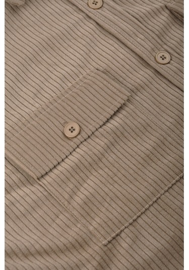 Deepsea Vizon Cepli Likralı Kadife Kumaş Rahat Kesim Erkek Gömlek Yumuşak Dokulu, Şık Tasarım Gömlek 2600759 Vizon