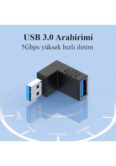 Usb 3.0 Yukarı Açılı Konnektör Erkek Dişi 90 Derece Uzatma Adaptö