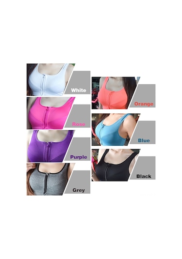 Moveevo Kadın Spor Bra Gri Xl - Yüksek Dayanıklı Şok Emici, Ön Zip Ve Arka Kanca Kapanma, Bez Yok, Yoga Ve Fitness İçin - 801 Gri