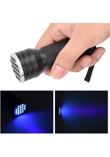 Valkyrie 21 Led 395nm Güneş Işığı Eltraviyole Uv El Feneri - Siyah Fener - Evcil Hayvan Otel Ev Temizlik Para Taş Mücevherat Siyah
