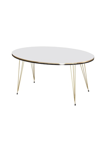 Orta Sehpa Elips Çift Gold Beyaz Tel Ayak Beyaz