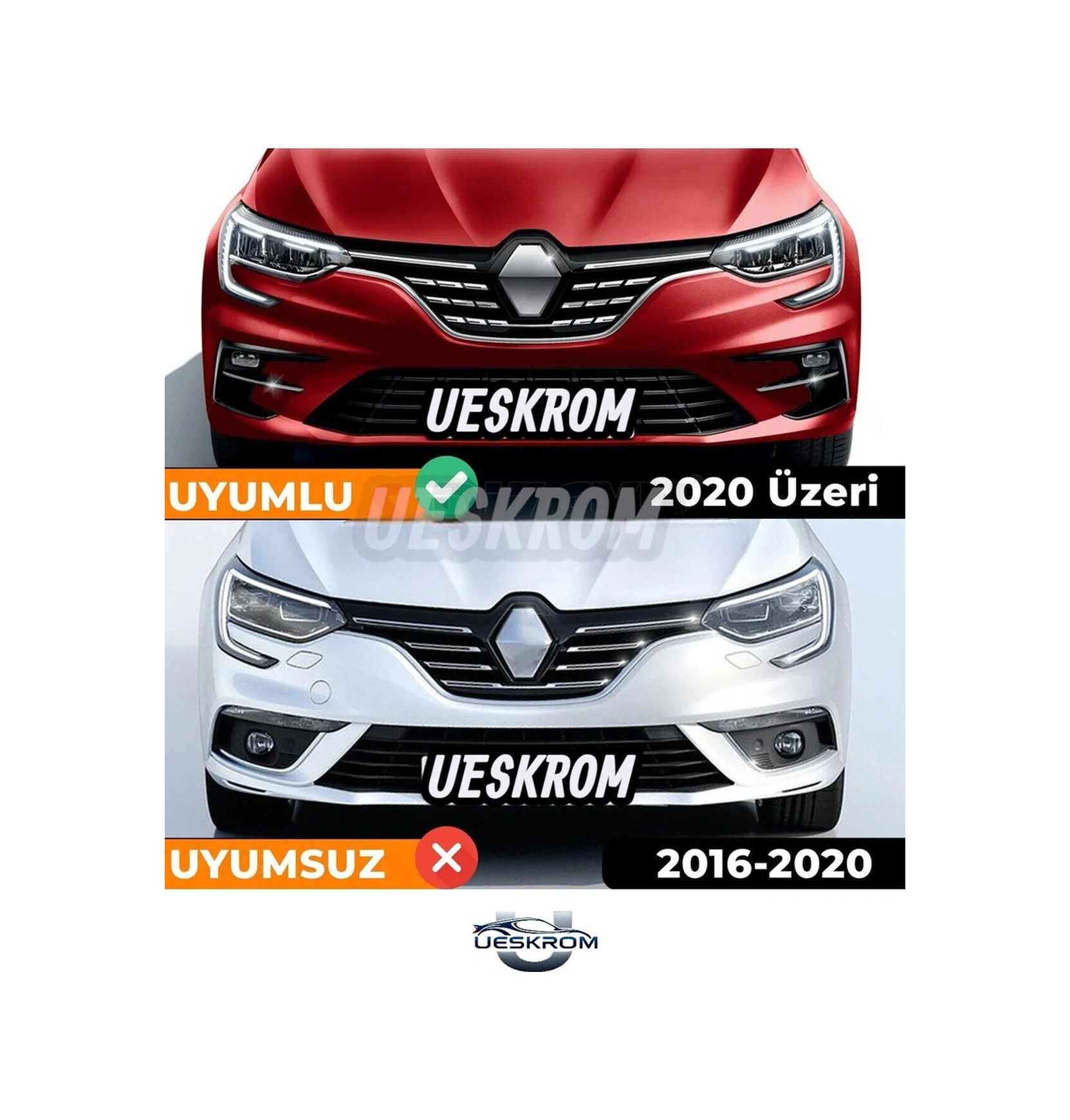Ueskrom Renault Megane 4 Krom Ön Panjur Ve Ön Tampon Seti 13 Parça 2020 Üzeri Yeni Kasa