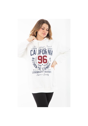 Kadın Büyük Beden Kemik İçi Şardonlu Üç İplik Kapşonlu Sweatshirt 65n37294-kemik Kemik