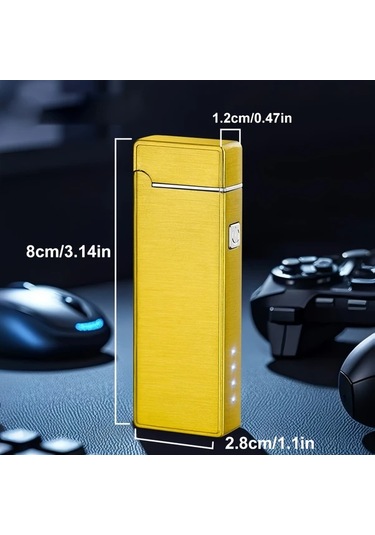 Chuangyinshop Usb-c Şarjlı Led Ekranlı Gökkuşağı Alevli Rüzgar Geçirmez Çakmak Kamp Seyahat Altın