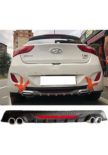 Hyundai İ20 Siyah Difüzör Difizör Yuvarlak Egzoz Görünüm Reflektörlü