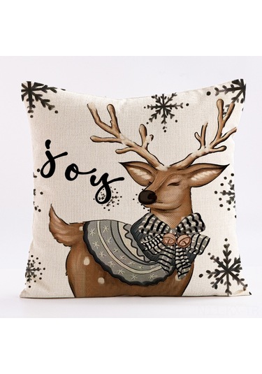 Kangvka Noel Baskılı Yorgan Kılıfı, Kuzgun Geyik Desenli, Ev Araba Koltukluk, Linen 45x45 Cm, Tek Kılıf, Ct196-3 Diğer