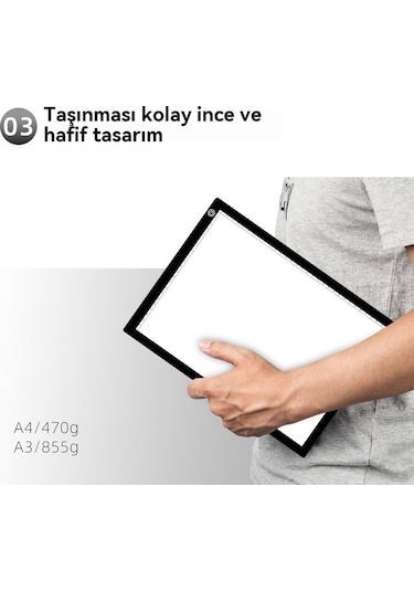 Tcherchi Usb İle Çalışan A5 Led Çizim Tableti - 3 Seviyeli Ayarlanabilir Parlaklık, Taşınabilir, Göz Koruyucu Tasarım