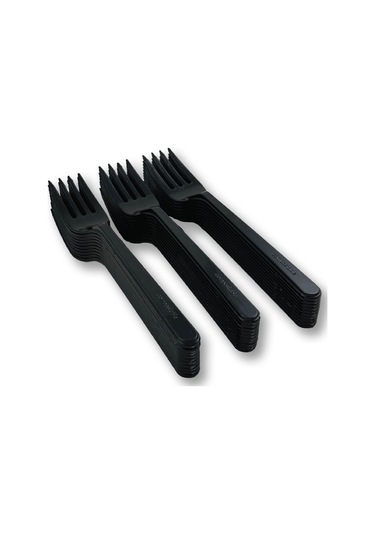 Sert Kalın Plastik Çatal 1. Kalite Lüks Siyah Çatal 300 Adet Siyah