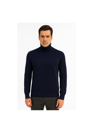 Huffa Erkek Slim Fit Boğazlı Erkek Triko-7430 Lacivert