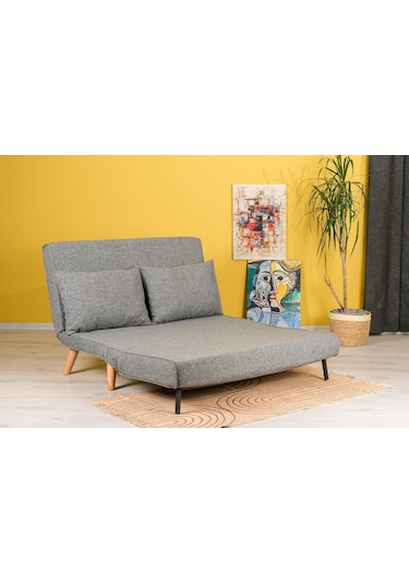 Folde 120 İkili Yataklı Katlanır Koltuk Keten Gri Açık Gri