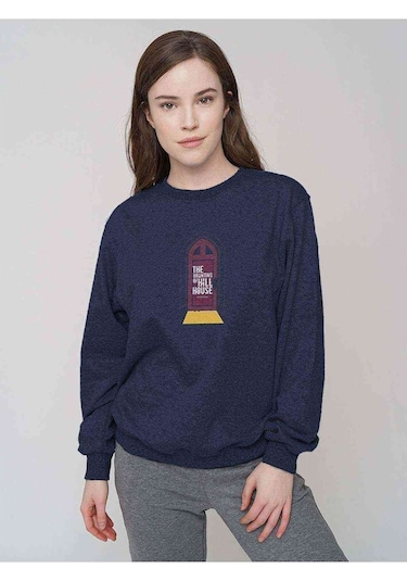 The Haunting Of Hill House Door Baskılı Indigo Mavi Kadın Sweats