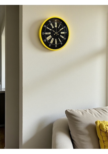 36 Cm Sarı Modern Duvar Saati Renkli