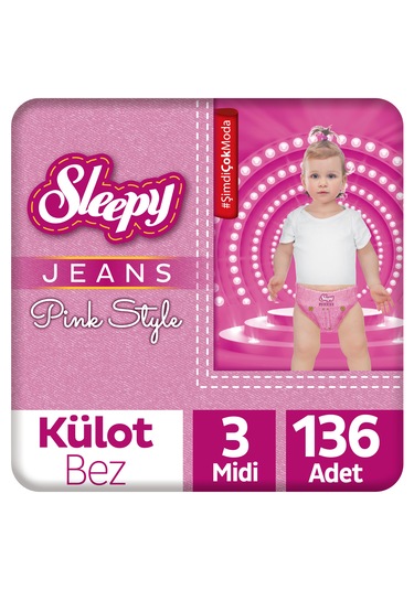 Sleepy Pink Jeans Külot Bez 3 Numara Midi 4 Lü Jumbo 136 Adet
