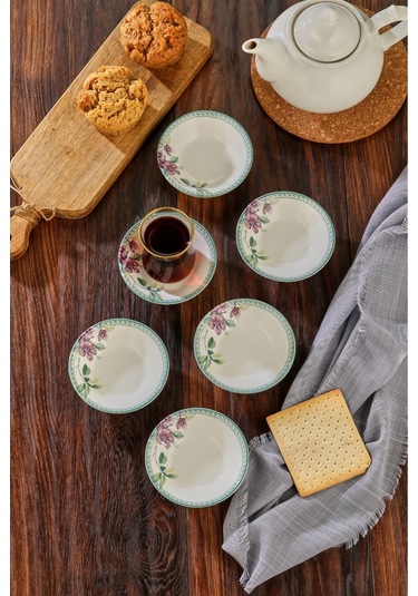 Cooker 6'lı Desenli Porselen Çay Tabağı Mor