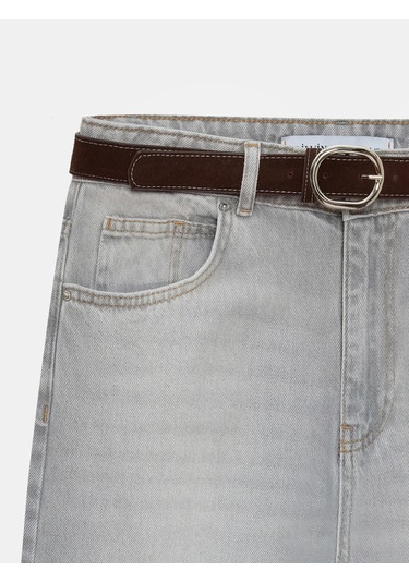Dilvin 72288 %100 Pamuk Kemerli Wide Leg Jean-gri Gri