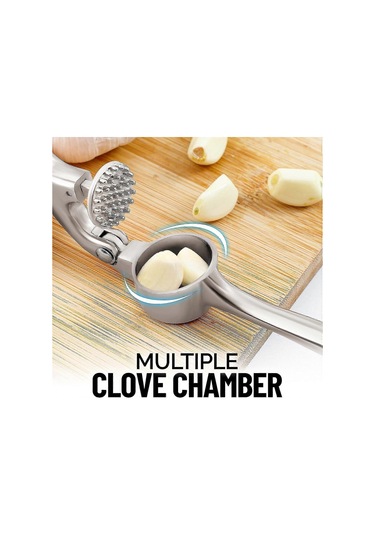 Sarımsak Presi - Silikon Sarımsak Soyucu Ve Temizleme Fırçası Dahil - 3 Parça - Sağlam Kolay Temizlenen Sarımsak Ezici Gümüş Siyah