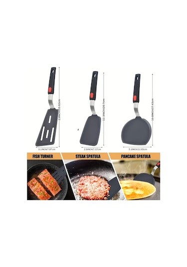 Brightnova 3 Pack Spatula 3 Adet Silikon Spatula Seti 600 C Isıya Dayanıklı Yapışmaz Tencere Mutfak Aletleri Ahşap
