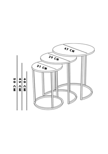 3 Lü C Zigon Sehpa Sarı Mermer Temperli Cam Siyah Ayak