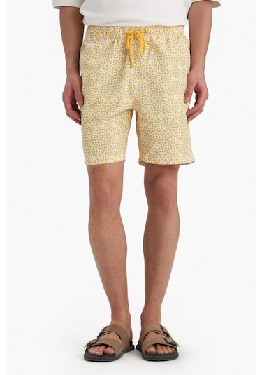 Defacto Regular Fit Desenli File Astarlı Diz Üstü Deniz Şortu E1025ax25hsyl190 Sarı