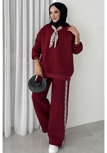 Fularlı Üç İplik İkili Takım 1654 - Bordo Bordo