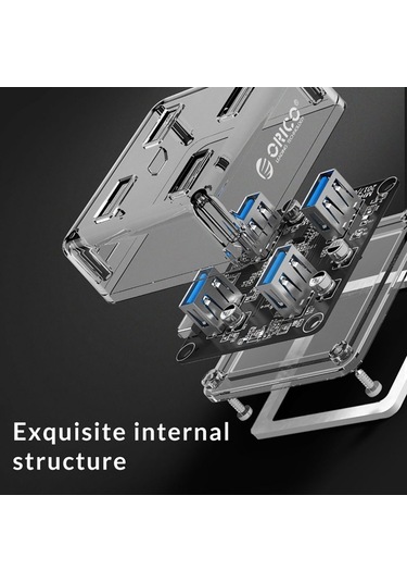 Orico Şeffaf Led Işıklı 5 Gbps 4 Portlu USB-A 3.0  Kablolu Çoklayıcı Hub 30 CM