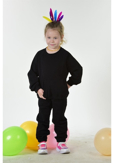 Luess Cep Detaylı Organik Pamuk Oversize Kesim Çocuk Alt Üst Takım - Siyah Luess Cep Detaylı Organik Pamuk Oversize Kesim Çocuk Alt Üst Takım - Siyah