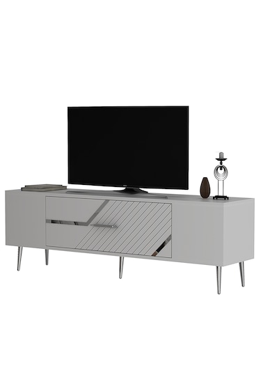 Ufa Tv Sehpası Tv Ünitesi 150 Cm Beyaz Gümüş