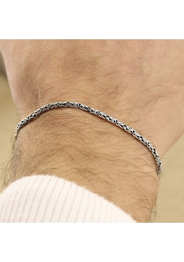 Takı Dükkanı 925 Ayar Gümüş Erkek Bileklik Yuvarlak Kral Model 2.5mm Genişlik 20cm Uzunluk msb01