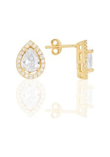 Gümüş Altın Yaldızlı Zirkon Taşlı Damla Modeli Üçlü Set