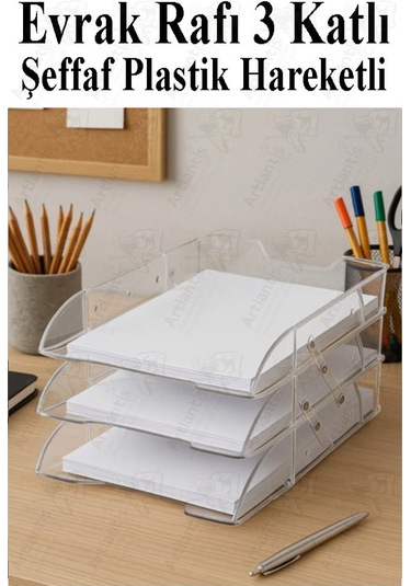 Evrak Rafı 3 Lü Masaüstü 1 Paket Plastik Evrak Rafı Masa Üstü Şeffaf Hareketli A4 Dosya Düzenliyici Kağıt Tepsisi Şeffaf