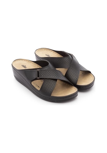 Roy Jones Kadın Ortopedik Çapraz Cırtlı Ayarlanabilir Üst Detay Konfor Modeli Günlük Terlik Yumuşak Siyah