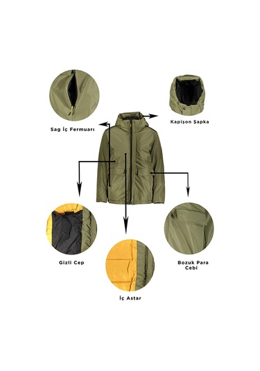 Erkek H Winter Jacket M - Haki Siyah