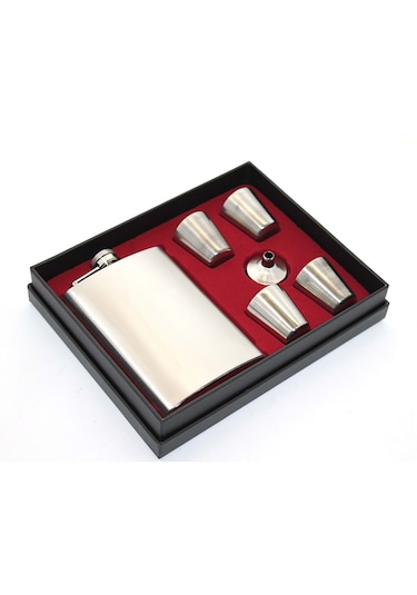 Hediyelik Kutulu 9 Oz 4 Shot Bardaklı Içki Matara Seti