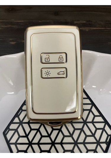 Lüx Renault Clio Uyumlu E-tech Austral Megane E-tech 4 Buton Nano Anahtar Kılıfı Beyaz Gold Renk