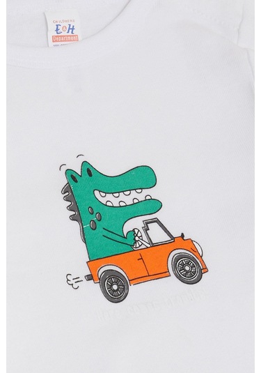 Breeze Erkek Bebek Çıtçıtlı Zıbın Body Şoför Timsahcık Baskılı 9 Ay-3 Yaş, Ekru-ekru Ekru