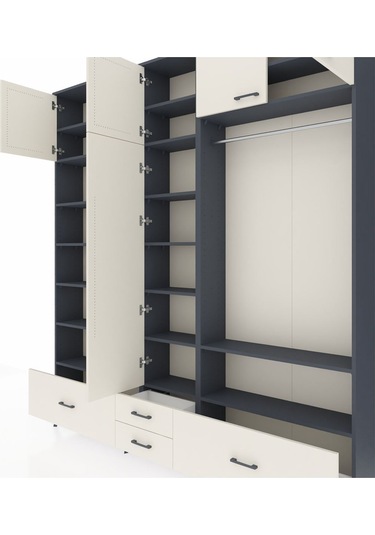 Arges Dolap 18 Raflı 4 Çekmeceli Tek Askılı 220x30x243 Antrasit-aytaşı/aytaşı Aytası/aytası