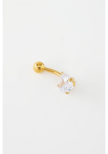 Kadın 316l Anti Alerjenik Baget Zirkon Taşlı Kalp Figürlü Göbek Piercing Gümüş