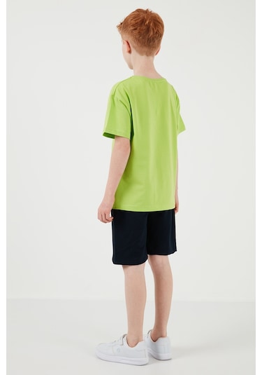 Lela Pamuklu Regular Fit Bisiklet Yaka Şortlu Alt-Üst Erkek Çocuk Takım 6212008 Fistik