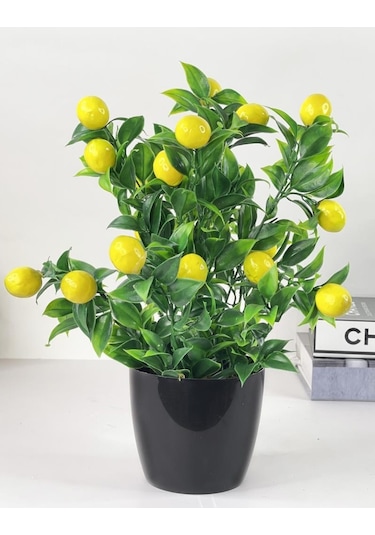Yapay Çiçek Limon Ağacı Siyah Saksıda Limon 30 CM