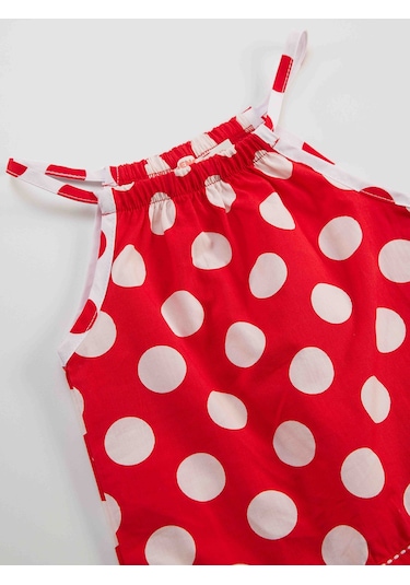 Denokids Kırmızı Puantiye Kız Bebek Poplin Elbise