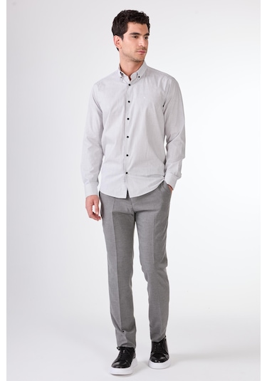 Siyah Kare Desen Regular Fit Uzun Kol Erkek Gömlek Siyah