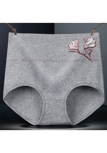 Gri Pamuk Baskılı Yüksek Bel Kadın İç Çamaşırı Doğum Sonrası Kadınlar İçin Nefes Alabilir Ve Minimalist Rahat Külot Gri