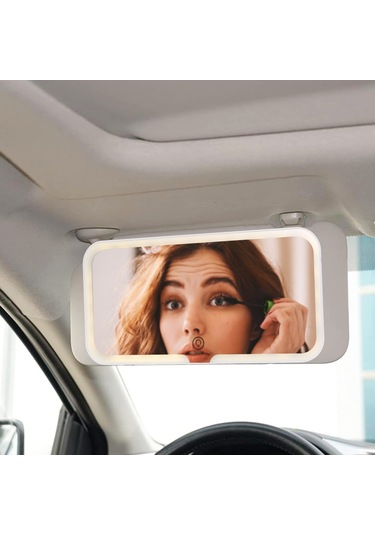 Qingmipy Araç Led Aynalı Makyaj Aydınlatmalı Güneşlik - 3 Renk Aydınlatma, Şarj Kablolu Beyaz