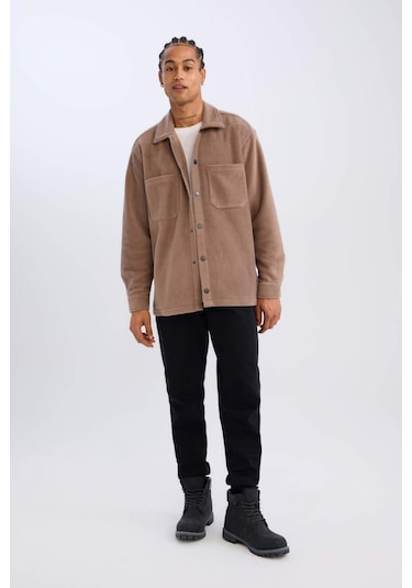 DeFacto Relax Fit Polar Uzun Kollu Gömlek A4782AX24WNBN571 Kahve
