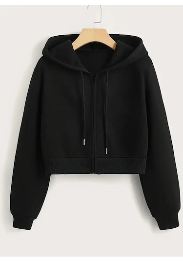 Altamira Kadın Fermuarlı Oversize Kapşonlu Crop Hırka 001