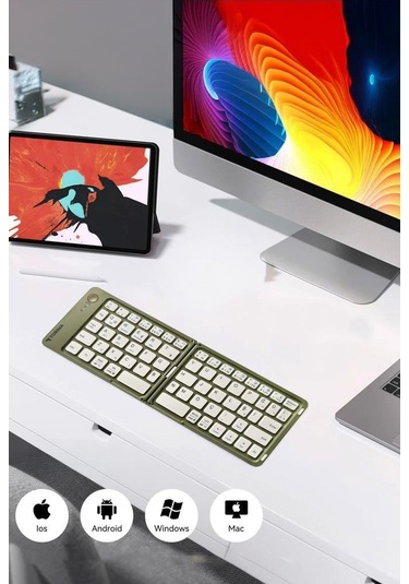 Torima TK-08 Yeşil Kablosuz Katlanabilir Şarjlı Taşınabilir Mini Bluetooth Klavye
