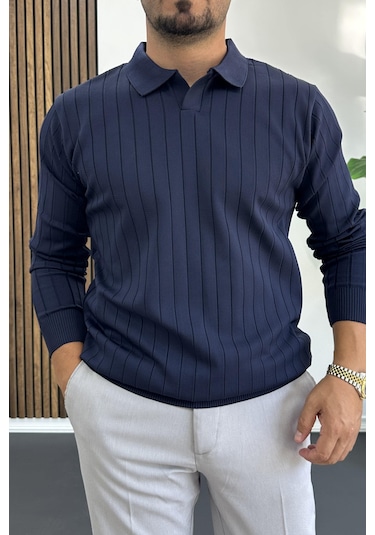 Erkek Açık Yaka Normal Kalıp Kazak Lacivert Edw412 Lacivert