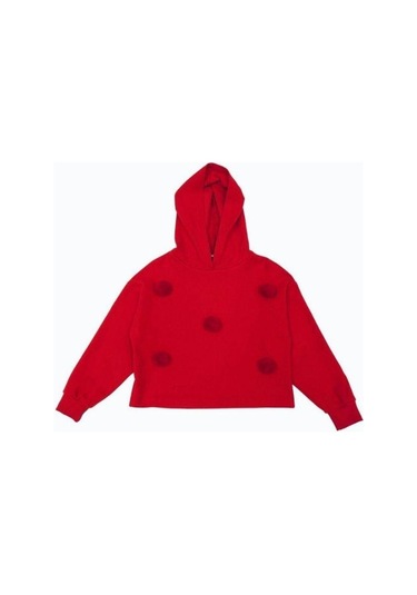 Kız Çocuk Kapüşonlu Ponponlu Sweatshirt-13496 Kırmızı