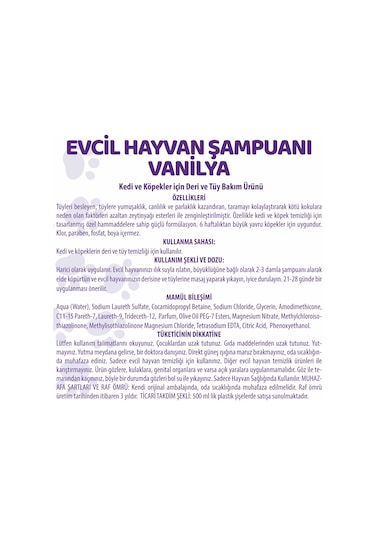 Pet White Kedi Köpek Evcil Hayvan Şampuanı Vanilya 500 ML