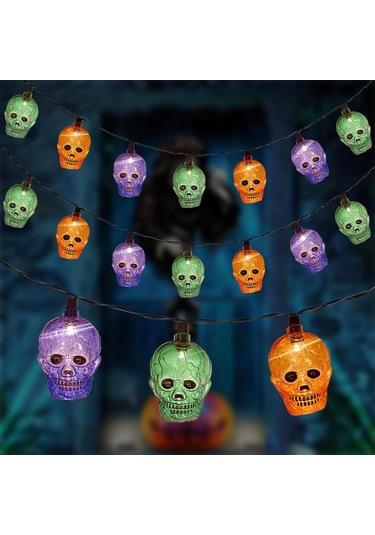 Cadılar Bayramı Kafatası Işıkları, 8,5 Ft 10 Led Çok Renkli Hayalet Kafa Işıkları Su Geçirmez, Cadılar Bayramı Dekorasyon İskelet Işıkları Dış Mekan Kullanımı İçin Çok Renkli